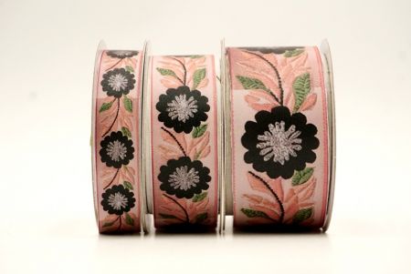 Frühling Schwarz/Rauch Pink Blume Jacquardband_AI-KN